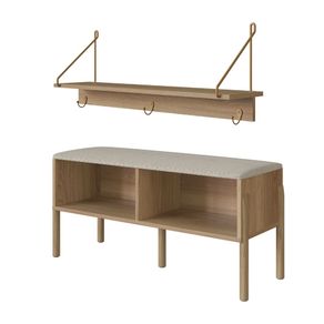 Kit Banco Sapateira e Cabideiro com Prateleira Oslo Artesano MDP Hanover Base Madeira